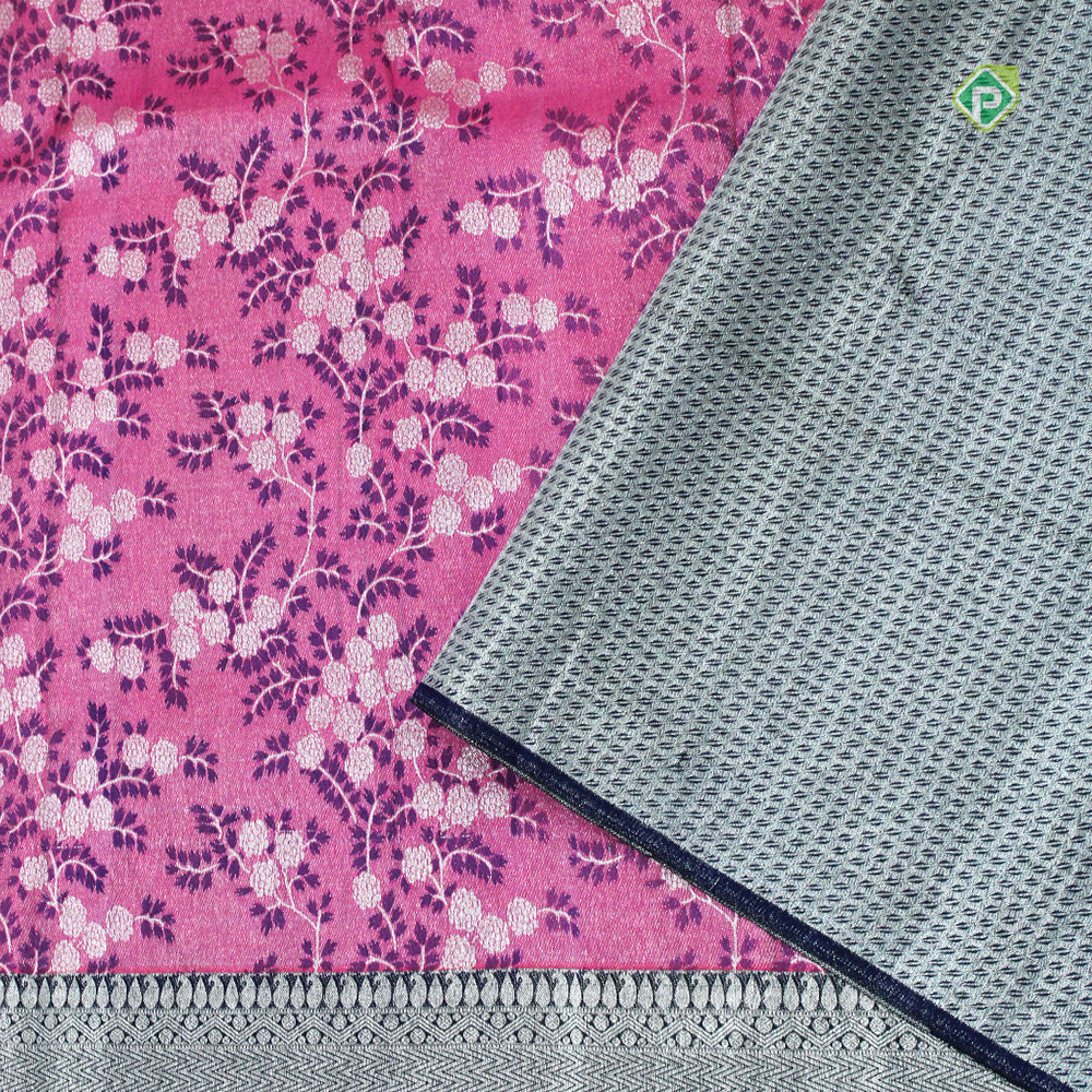 Rose Pink Silver Zari Geometric Zig Zac Design Trendy Designer Silk Saree