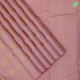 pink and peach self designed shapes design self silver zari rangoli lines border trendy designer silk saree