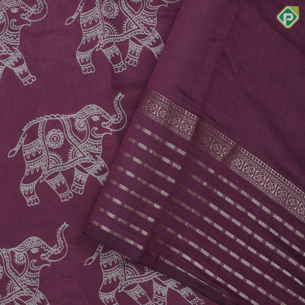 Blush Pink Elephant Design Border Lines Flower Design Fancy Cotton Saree