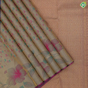peach green base gold zari by zari tissue multi color bubbles self hibiscus flower design border trendy designer silk saree