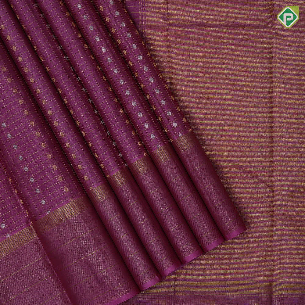 Onion pink gold zari checks silver gold zari thousand butta design self tissue lines border traditional silk saree