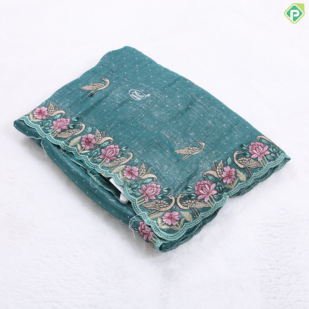 Mustard yellow tissue effect flamingo butta embroidered design multi color cut work border hollywood fancy saree