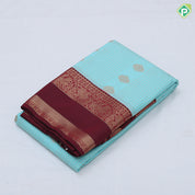 Sky blue gold zari stripes and flower butta design maroon gold zari rettapet border traditional Art silk saree