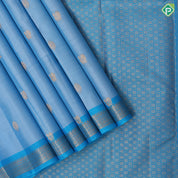 Ocean Blue Gold Zari Thilagam Peacock Butta Design Rama Blue Flower Border Design Pure Mix Silk Saree