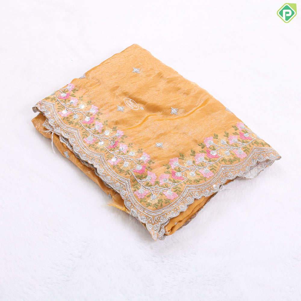 Mint green tissue effect diamond embroidered butta multi color floral cut work embroidery fancy saree