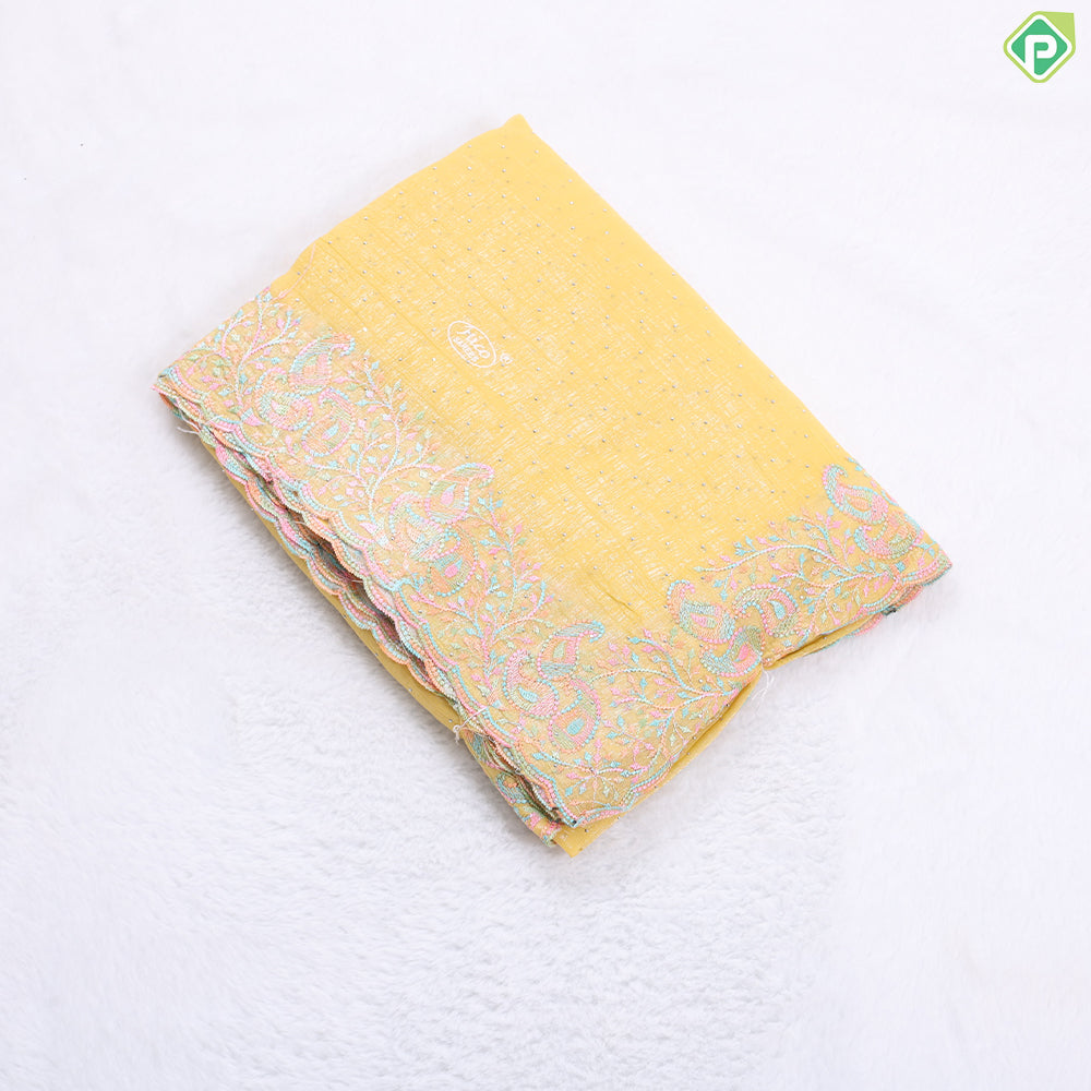 Baby pink tissue effect chamki work design self multi color embroidered cut work border Hollywood fancy saree