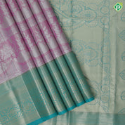 Pink silver zari fancy flower and arch design rama green gold zari rangoli border tissue art silk saree