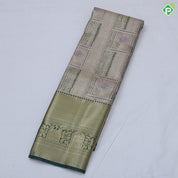 green base pastel red frame flower design self color gold zari grand border tissue art silk saree