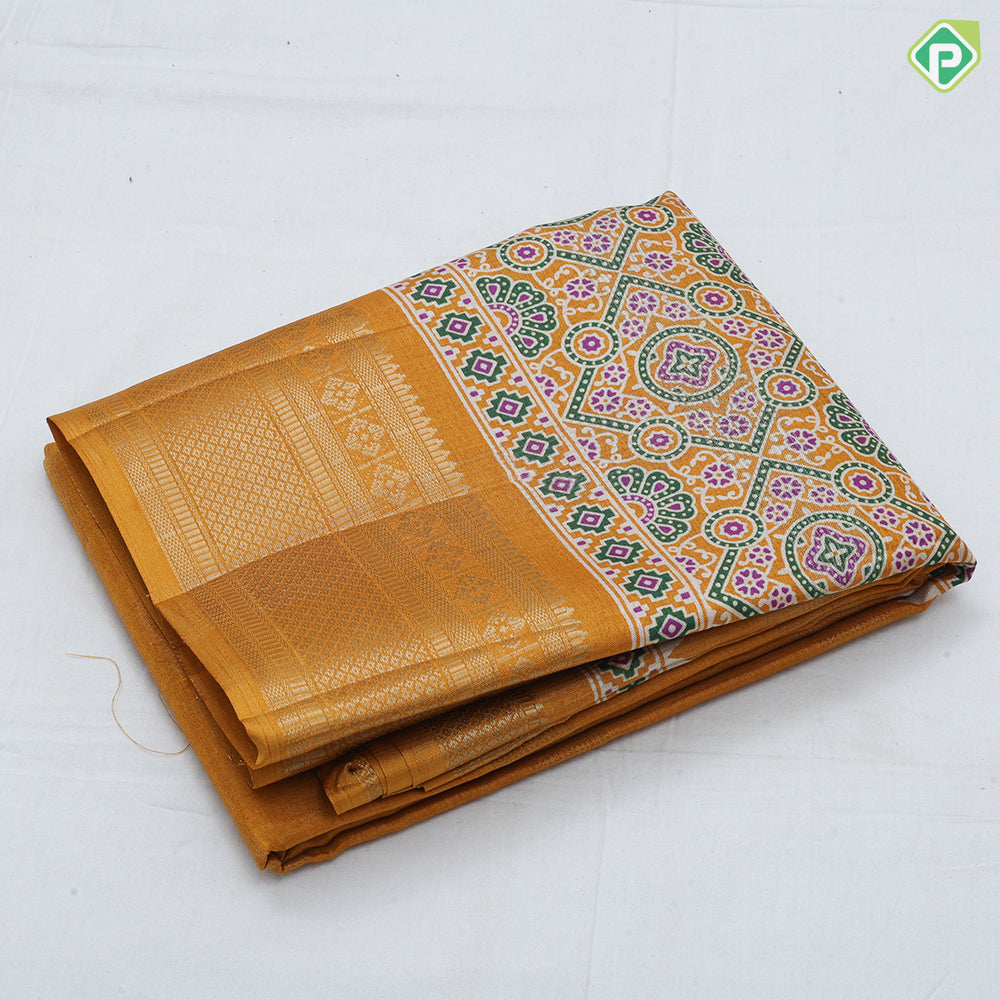Dark color gold zari groped lined rangoli design padded self gold zari border fancy cotton saree