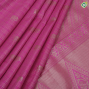 Pink gold zari checks and elephant butta design self gold zari peacock and zig zag border Art silk saree