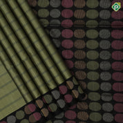 Dark onion pink self checks design black tri color zari round butta border soft silk saree