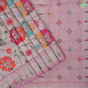 Pastel pink multi color meena work banaras design self designed border tusser tissue saree