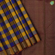 Multi color checks paalum pazhamum kattam self gold zari peacock butta design traditional silk saree