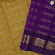 Manthulir green gold zari multi lines checks purple gold zari diamond butta temple border art silk saree