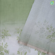 White base pastel color flower design gold zari edge border fancy cotton saree