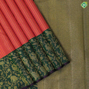 Multi color micro madras checks design dark green gold zari vanasingaram design border traditional silk saree