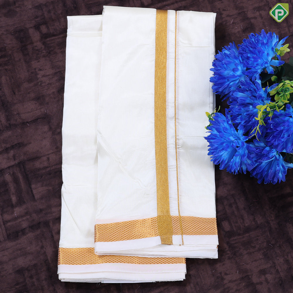Cream White Gold Zari Border 8 Muzham 60Kuligai Asha Silk Dhoti