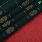 Bottle green gold zari window panel mango butta design red gold zari lines border art silk saree
