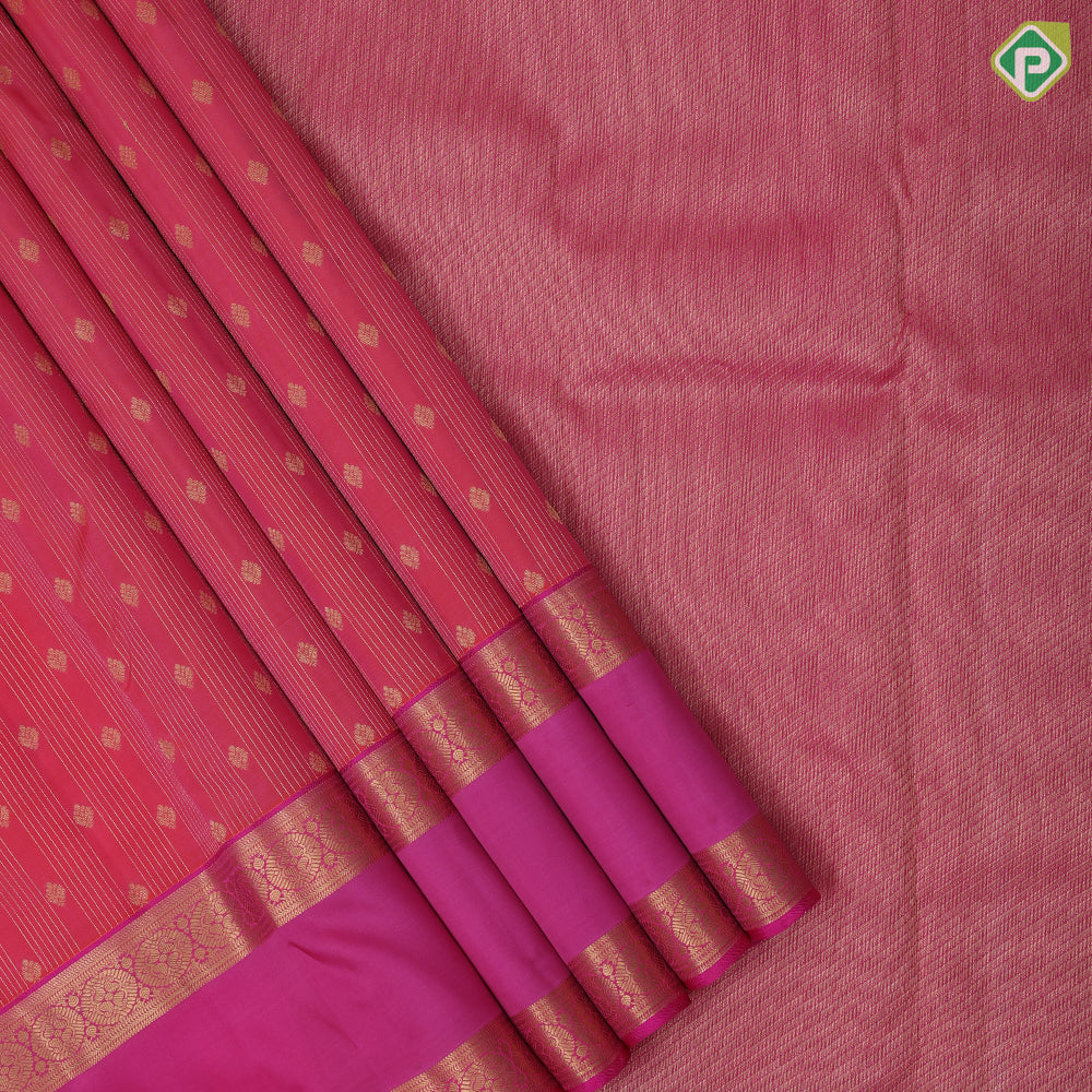 Grape brown gold zari stripes and flower butta purple gold zari retta pattai border pure mix silk saree