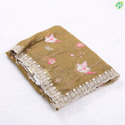 Porpoise grey tissue effect floral embroidered design edge cut work border Holly wood fancy saree