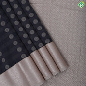 Indigo blue gold zari chakkaram butta design half white zari rangoli butta border Art silk saree