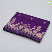 Navy Blue Rose Flower Butta Border Flower Design Fancy Cotton Saree