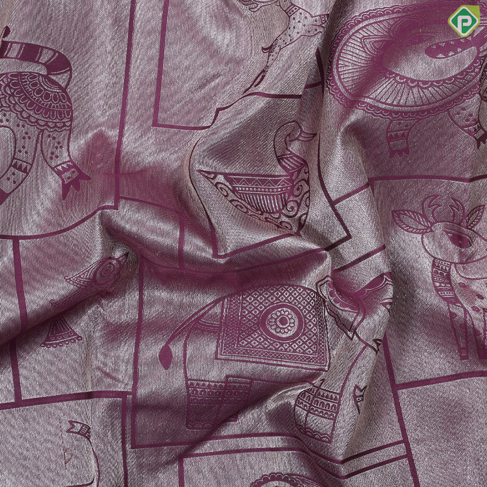 Wine color animals pattern weaved double wear shimmery borderless trendy designer silk saree