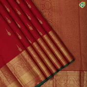 Red Gold Zari Peacock Butta Design Self Colour Waves Ruthracham Thilagam Border Design Traditional Silk Saree