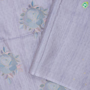 Pastel natural color zari flower design multi color line border semi tusser saree