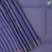 Peach pink base elephant grey stripes design self gold zari border grand classic floral pallu linen soft silk saree
