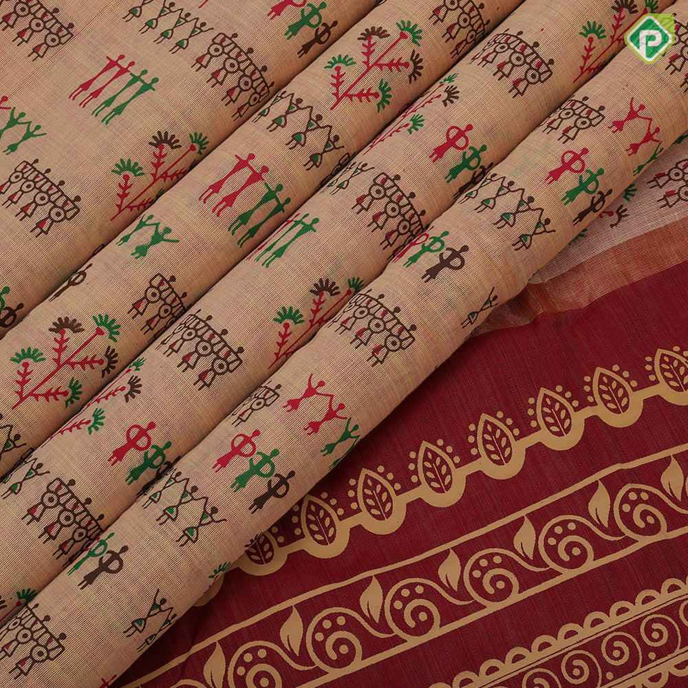 Peach Pink Printed Design Plan Tissue Type Border Design Fancy Cotton Saree