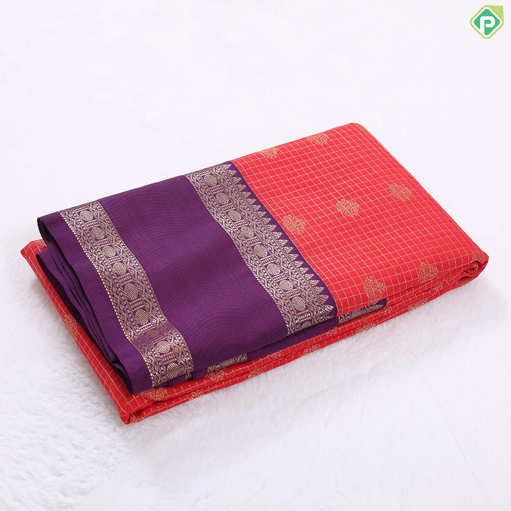 purple blue gold zari kattam and butta design contrast pink rettapet border art silk gift saree