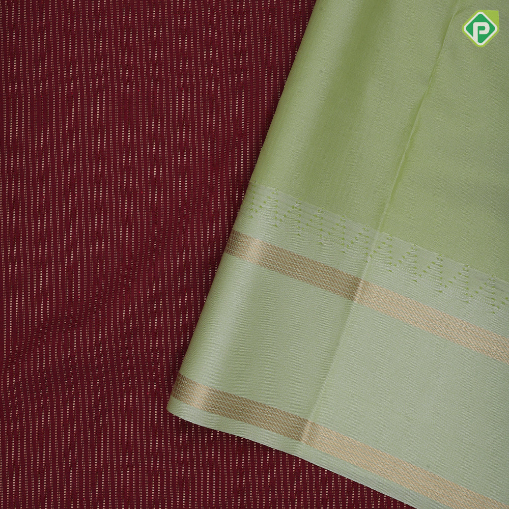 Maroon gold zari double stripes design pista green gold zari rettapet border art silk saree