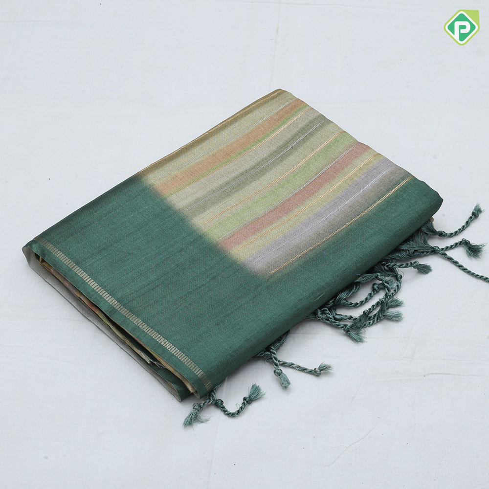 Multi color bars design self plain border fancy cotton saree
