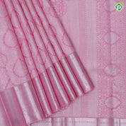 Pastel pink silver zari thilagam meena work butta self silver zari rangoli border bridal silk saree