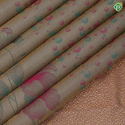 peach green base gold zari by zari tissue multi color bubbles self hibiscus flower design border trendy designer silk saree