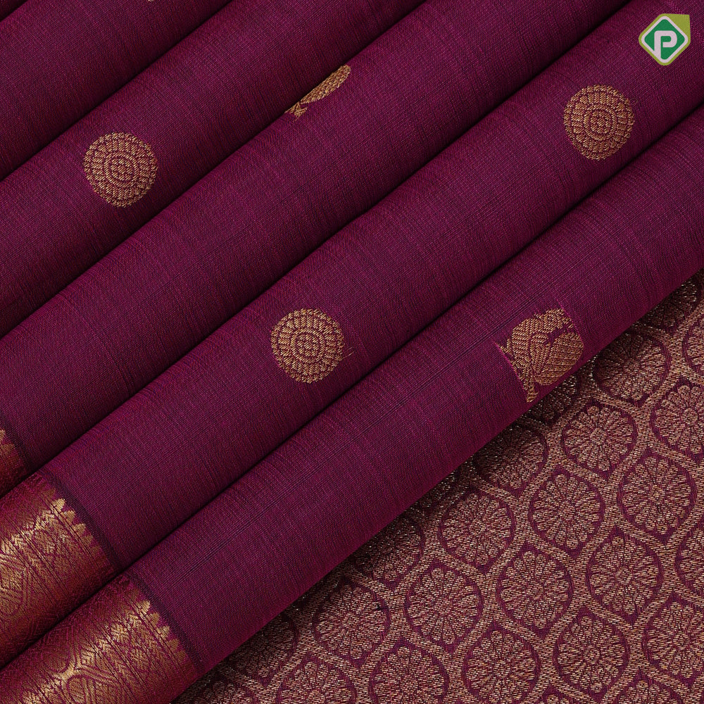 Hot magenta gold zari annam rudraksham butta design self gold zari edge border traditional silk saree