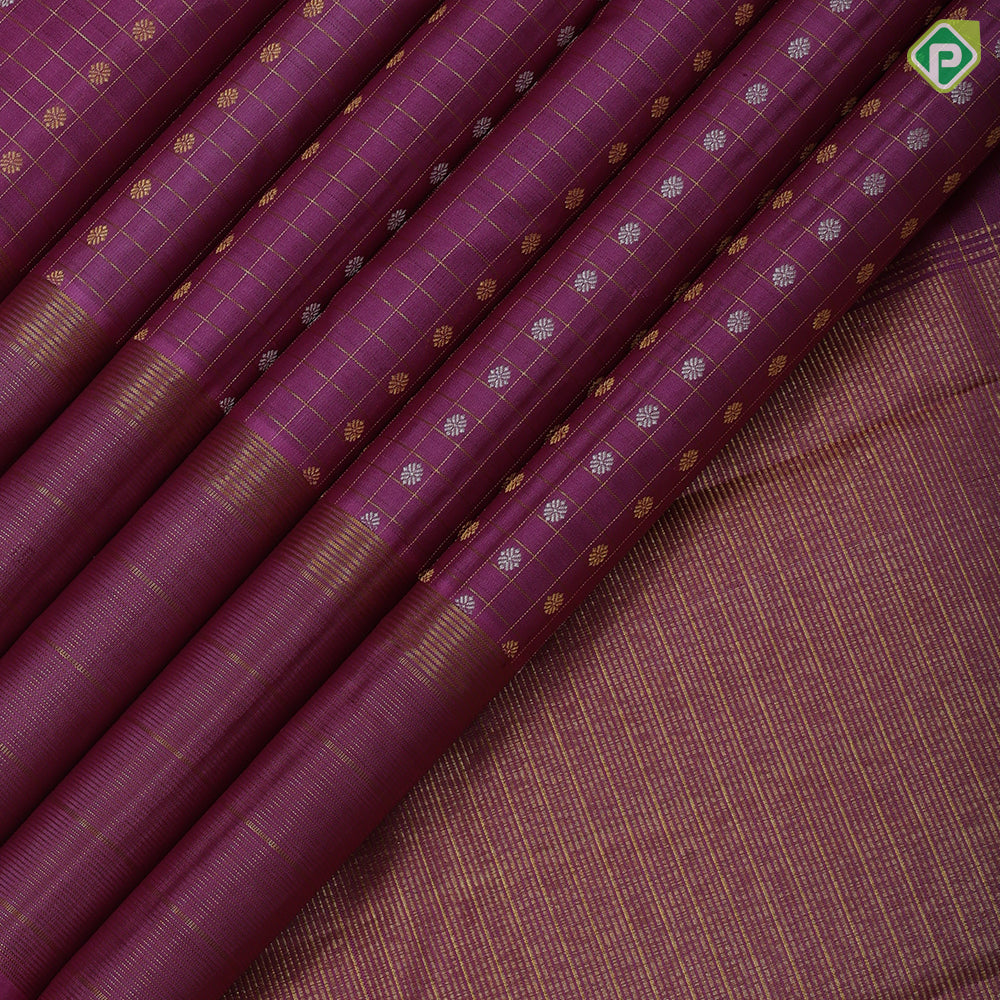Onion pink gold zari checks silver gold zari thousand butta design self tissue lines border traditional silk saree