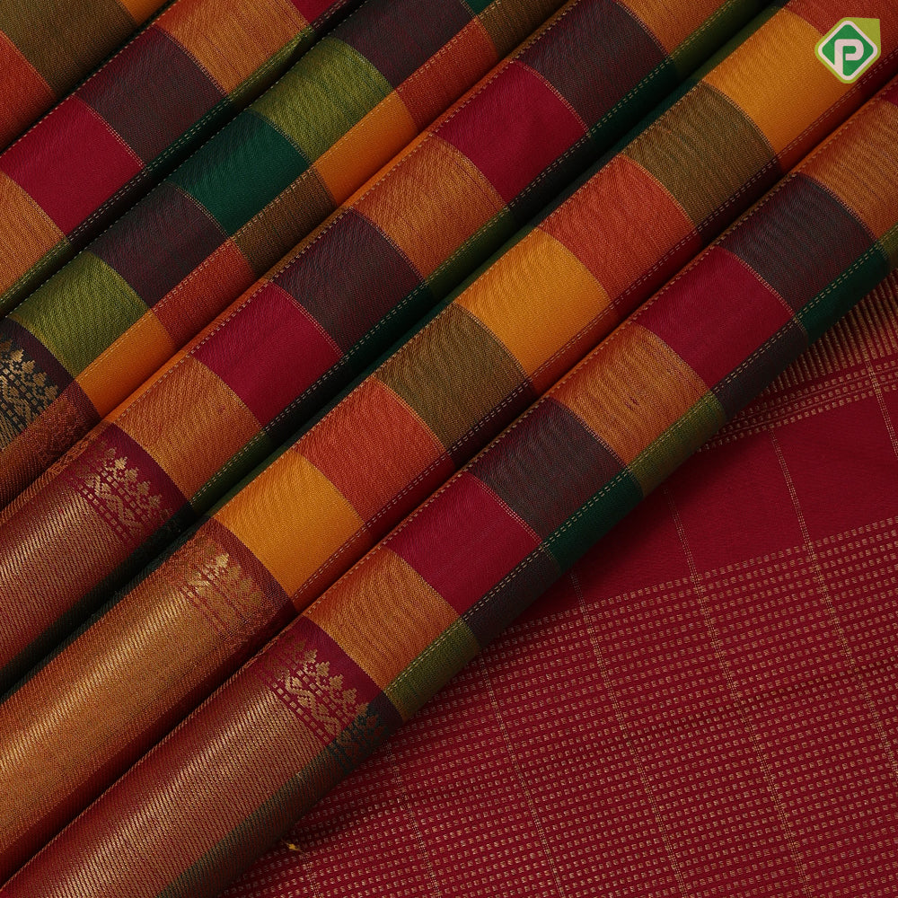 Paalum Pazhamum mullti color gold zari padded design self gold zari bavanji border traditional silk saree