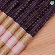 Deep brown gold zari checks and beads design peach gold zari rettapet border gift silk saree