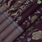 Maroon brown silver gold zari meena work self goldish diamond design border pallu concept exclusive bridal silk saree