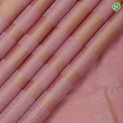 pink and peach self designed shapes design self silver zari rangoli lines border trendy designer silk saree