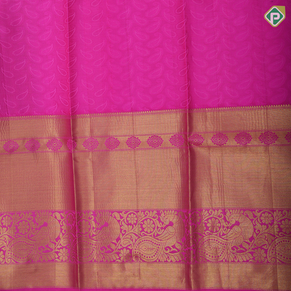 Lemon yellow base multi color digital print design rose pink gold zari peacock butta border pattu paavadai lehanka