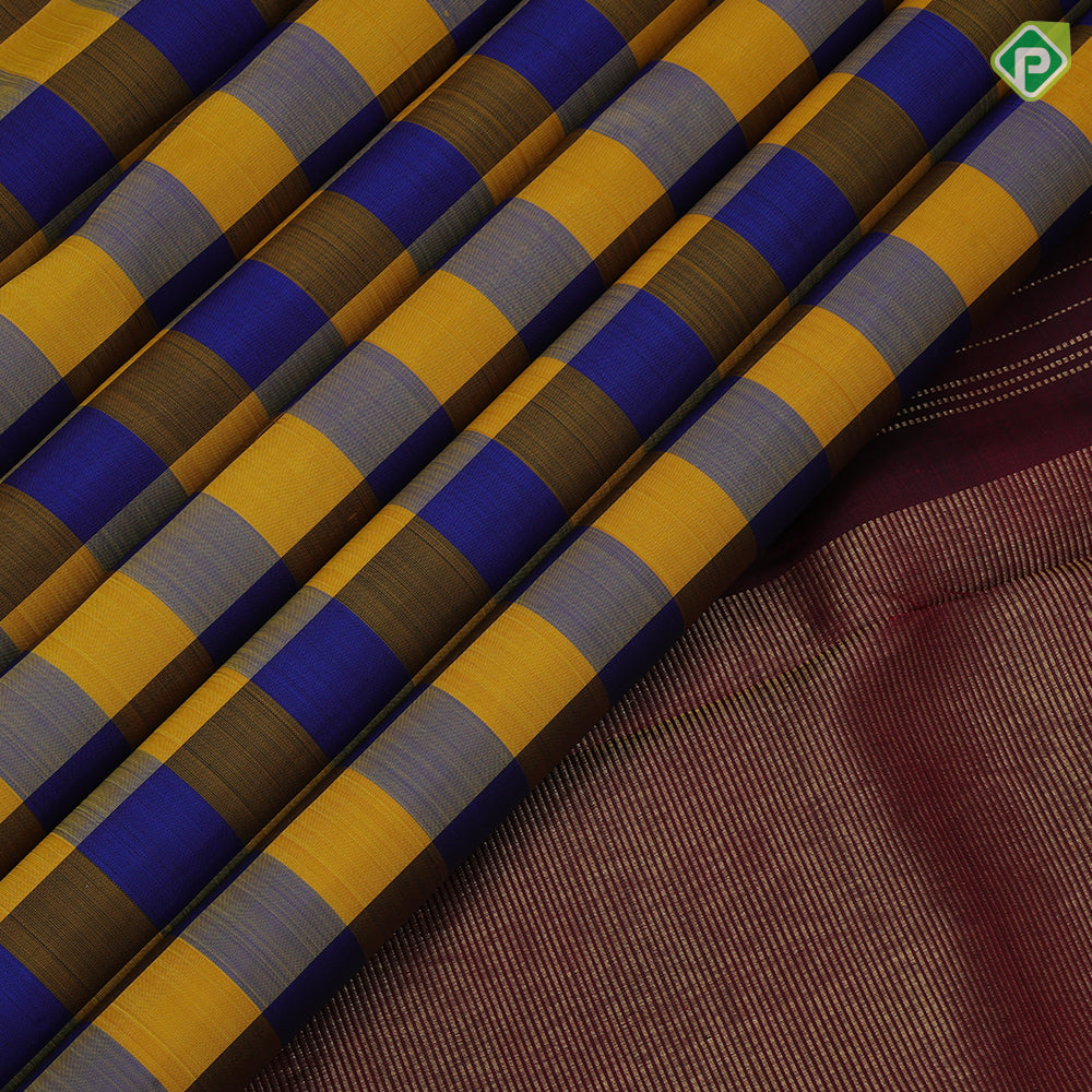 Multi color checks paalum pazhamum kattam self gold zari peacock butta design traditional silk saree