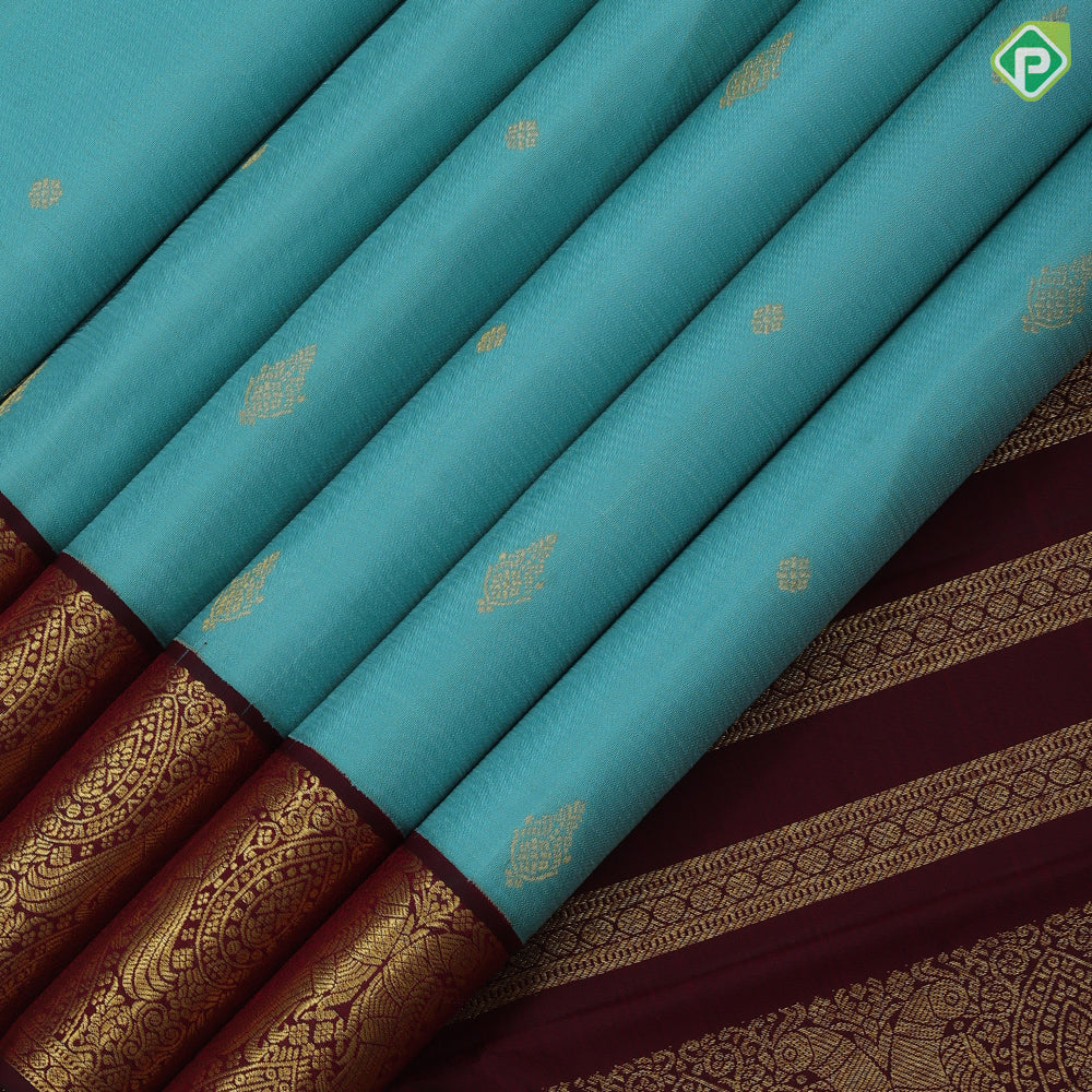 Bermuda Gold Zari Small Motif Design Dark Brown Peacock Ruthracham Border Deign Traditional Silk Saree