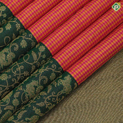 Multi color micro madras checks design dark green gold zari vanasingaram design border traditional silk saree
