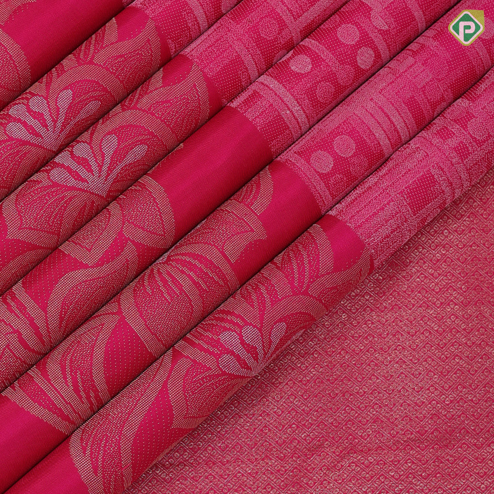 Rose pink cream thread work fancy design self plain gold zari fancy flower butta border trendy designer silk saree