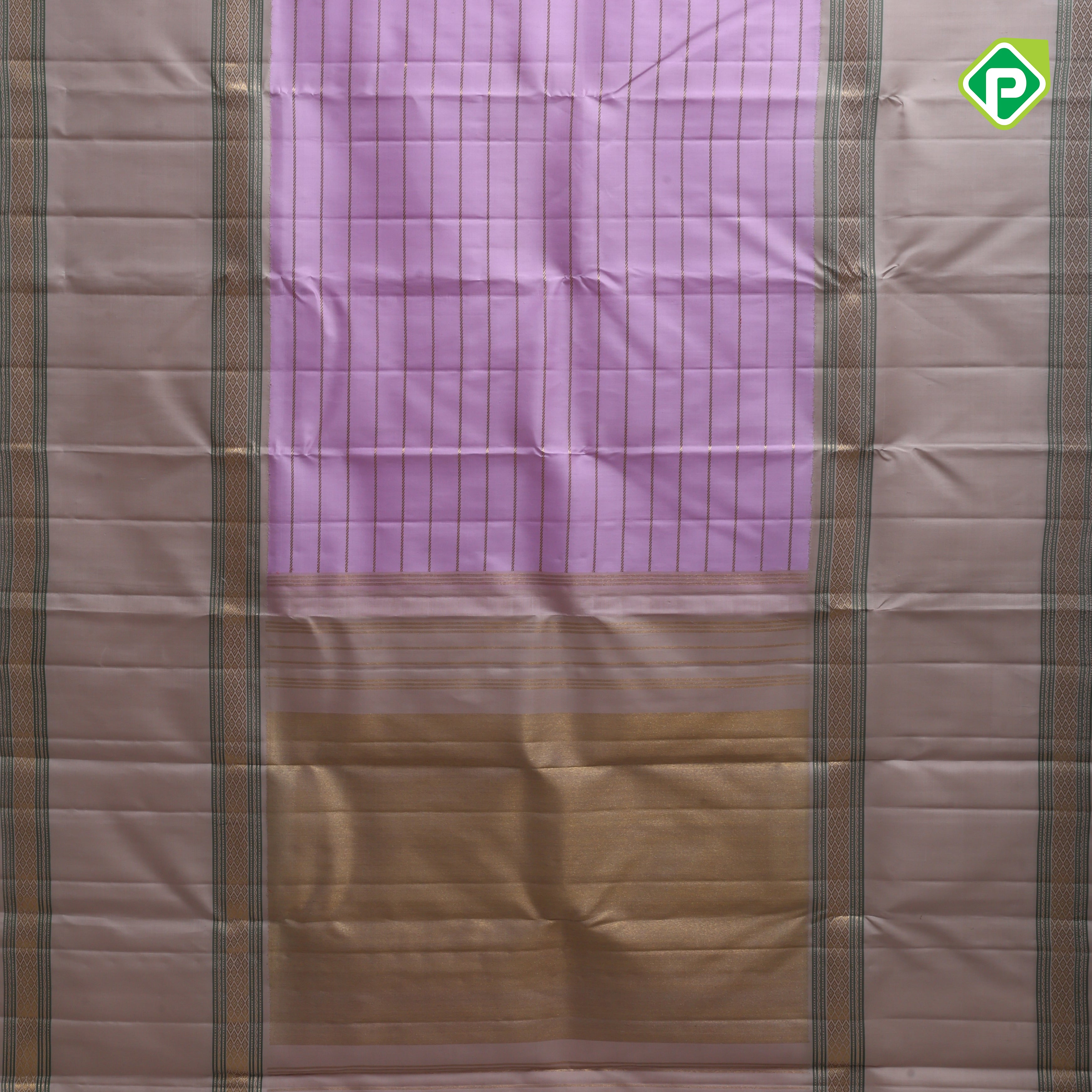 Light Lavender gold zari vairaoosi design beige gold zari rettapet border traditional silk saree