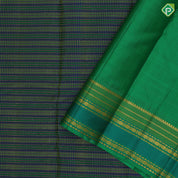 Steel Blue Gold Zari Thread Lines Vairaoosi Design Parrot Green Ruthracham Thread Mayilkan Border Design Trendy Fancy Silk Saree