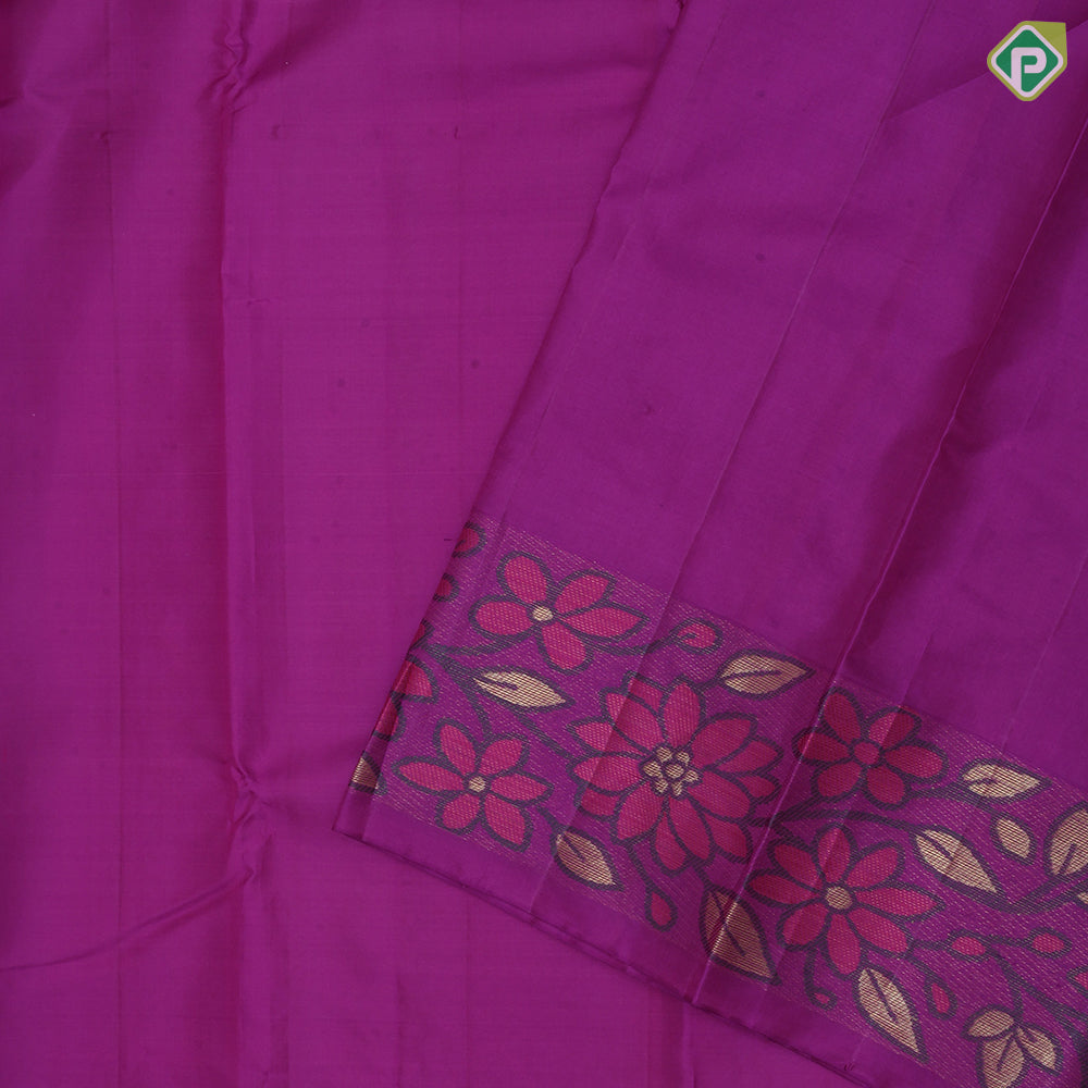 Purple color plain body self gold zari meena work design border trendy designer silk saree